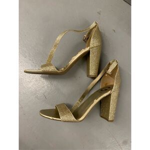 G by Guess Shantel Two-Piece Sandals Glitter Gold Pumps Size 6.5